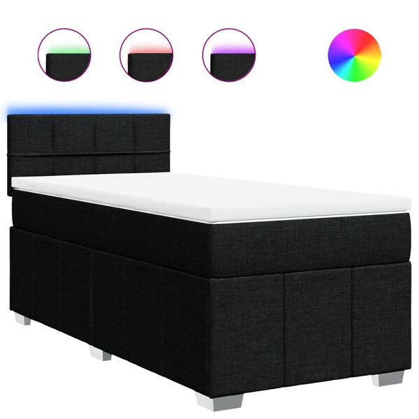 vidaXL Κρεβάτι Boxspring με Στρώμα Μαύρο 90x190 εκ.Υφασμάτινο
