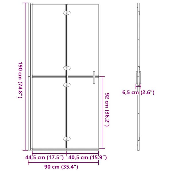 vidaXL Τοίχος ντους Walk-in Άλλο Χρυσό και διαφανές 90 x 190 cm