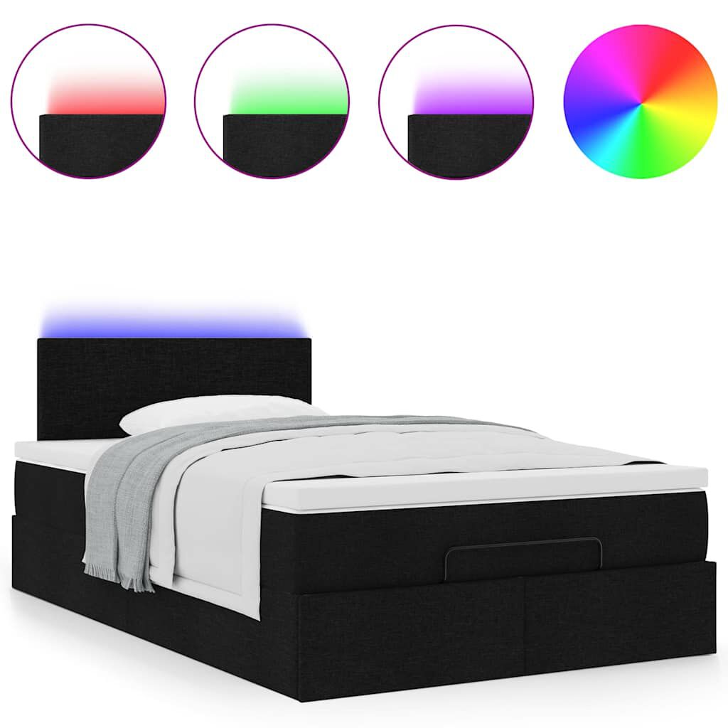 vidaXL Οθωμανικό κρεβάτι με στρώμα & LEDs Μαύρο 120x200 cm Ύφασμα