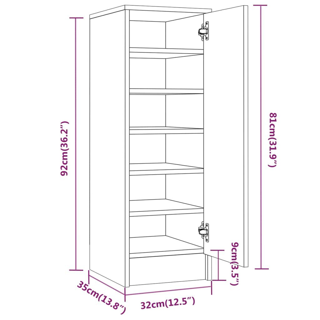 vidaXL Παπουτσοθήκη Καφέ Δρυς 32 x 35 x 92 εκ. από Επεξεργασμένο Ξύλο