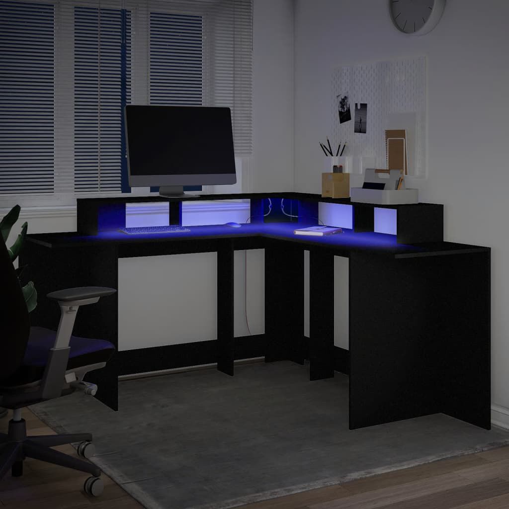 vidaXL Γραφείο με LED Μαύρο 152x152x91 εκ. από Επεξεργασμένο Ξύλο