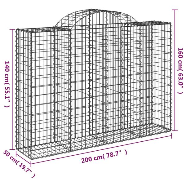 vidaXL Συρματοκιβώτια Τοξωτά 2 τεμ. 200x50x140/160 εκ. Γαλβαν. Ατσάλι