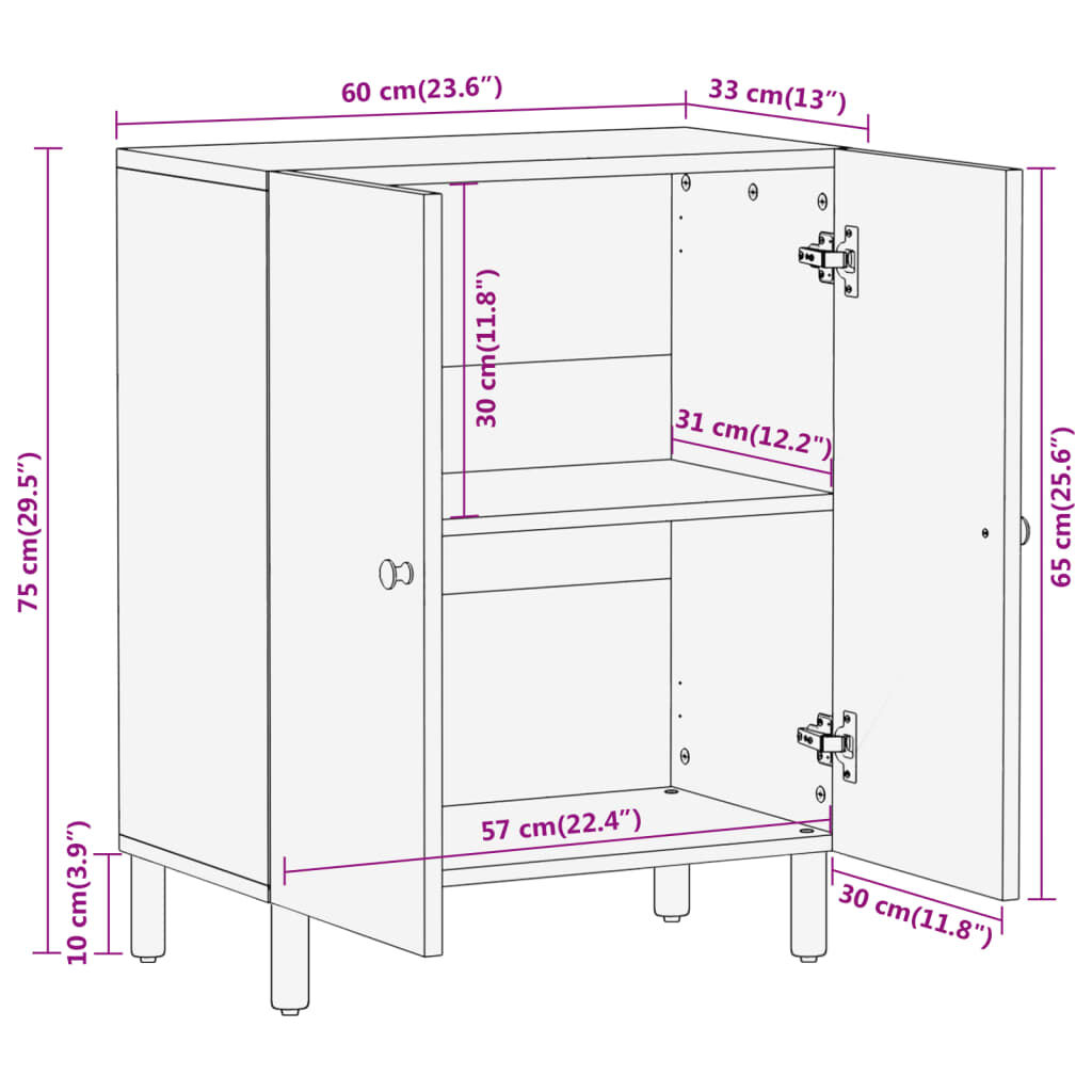vidaXL Βοηθητικό Ντουλάπι 60 x 33 x 75 εκ. από Μασίφ Ξύλο Μάνγκο