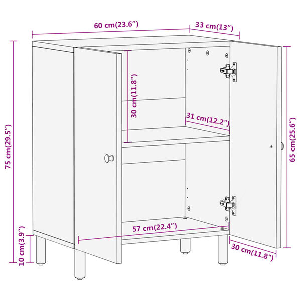 vidaXL Βοηθητικό Ντουλάπι 60 x 33 x 75 εκ. από Μασίφ Ξύλο Μάνγκο