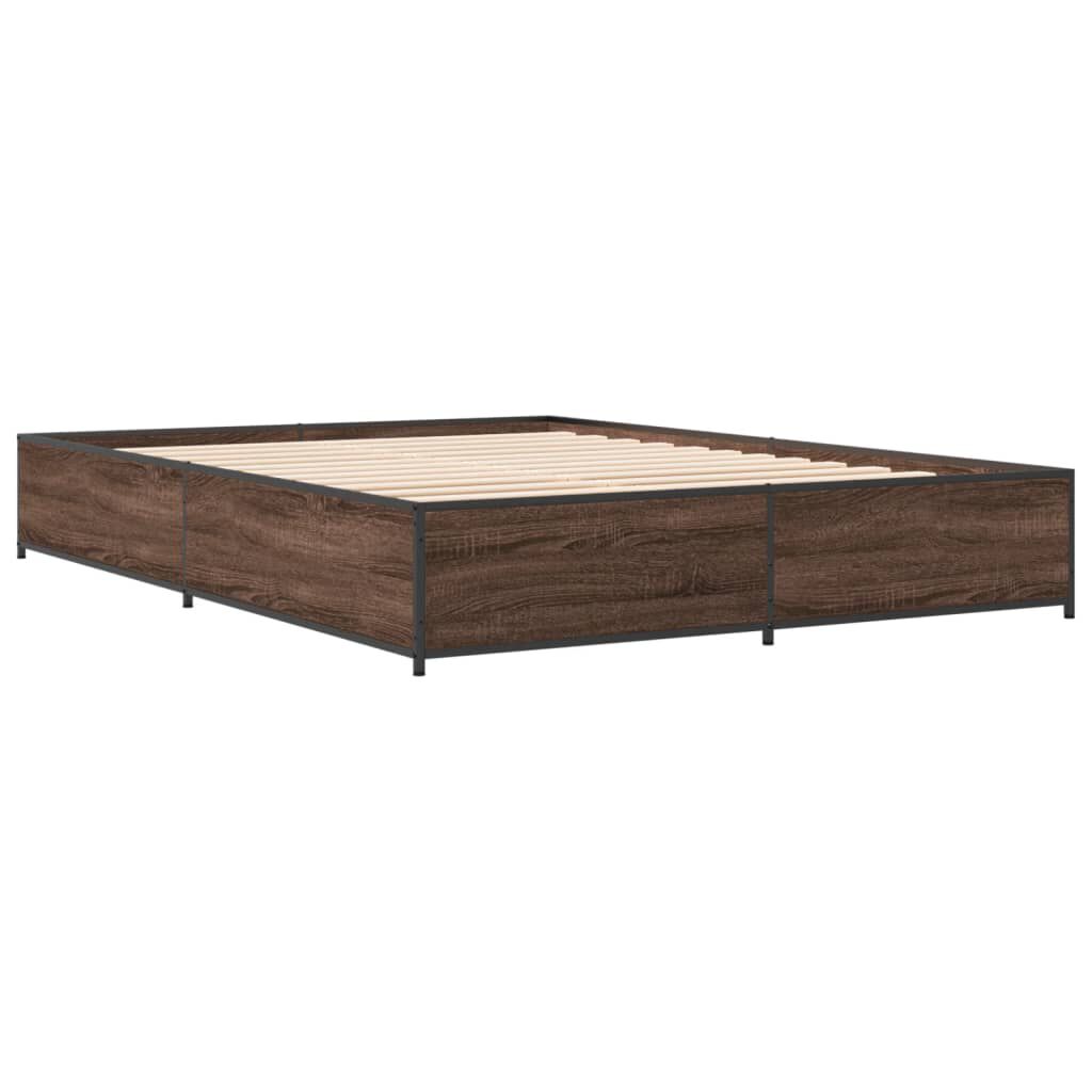 vidaXL Πλαίσιο Κρεβατιού Καφέ Δρυς 150x200 εκ. Επεξ. Ξύλο & Μέταλλο