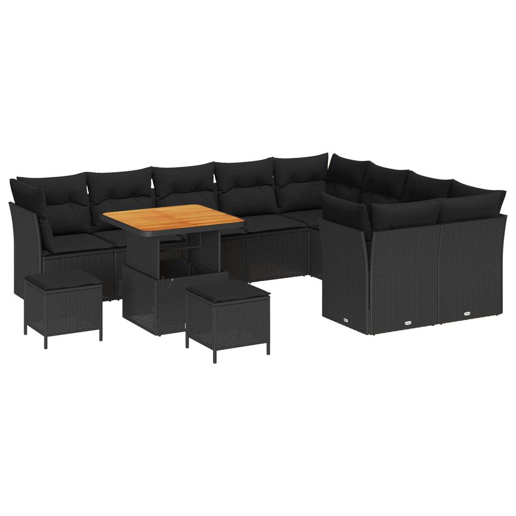 vidaXL Σετ Καναπέ Κήπου με μαξιλάρι 12 pcs Μαύρο 80 x 80 x 71 cm