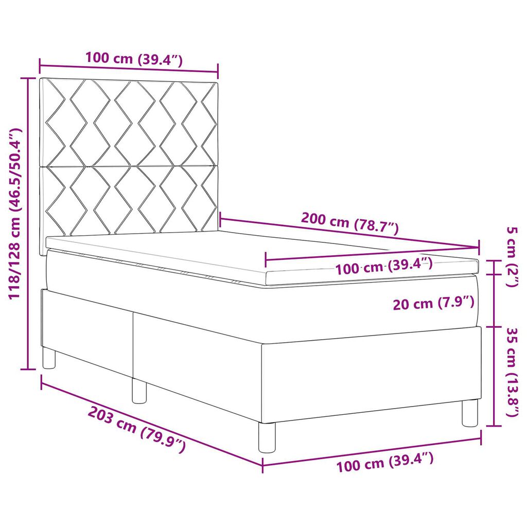 vidaXL Κρεβάτι με ελατήρια με στρώμα Μαύρο 100 x 200 cm ύφασμα