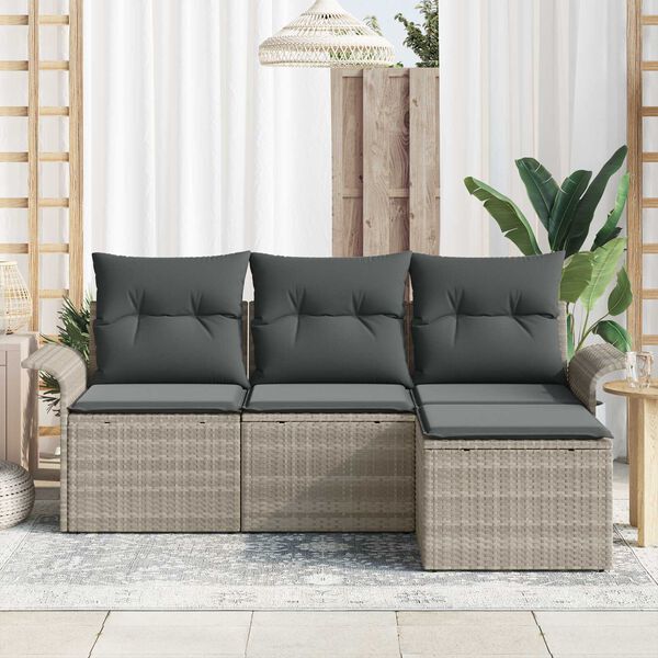 vidaXL Σετ Καναπέ Κήπου με μαξιλάρι 4 pcs Ανοιχτό γκρι Πολυ ράταν