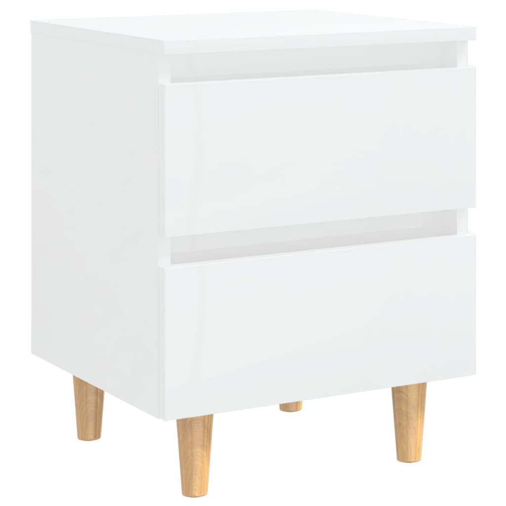 vidaXL Κομοδίνα 2 τεμ. Γυαλ. Λευκό 40x35x50εκ. Πόδια από Ξύλο Πεύκου