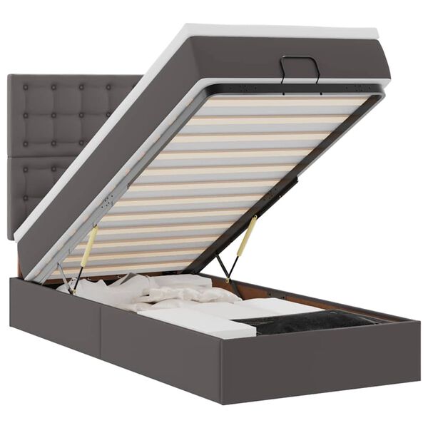 vidaXL Οθωμανικό κρεβάτι με στρώμα Γκρι 90x190cm Faux Leather