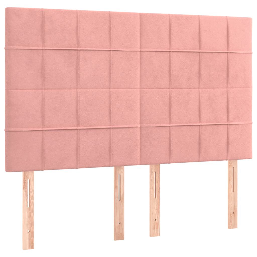 vidaXL Κρεβάτι Boxspring με Στρώμα & LED Ροζ 140x200 εκ. Βελούδινο