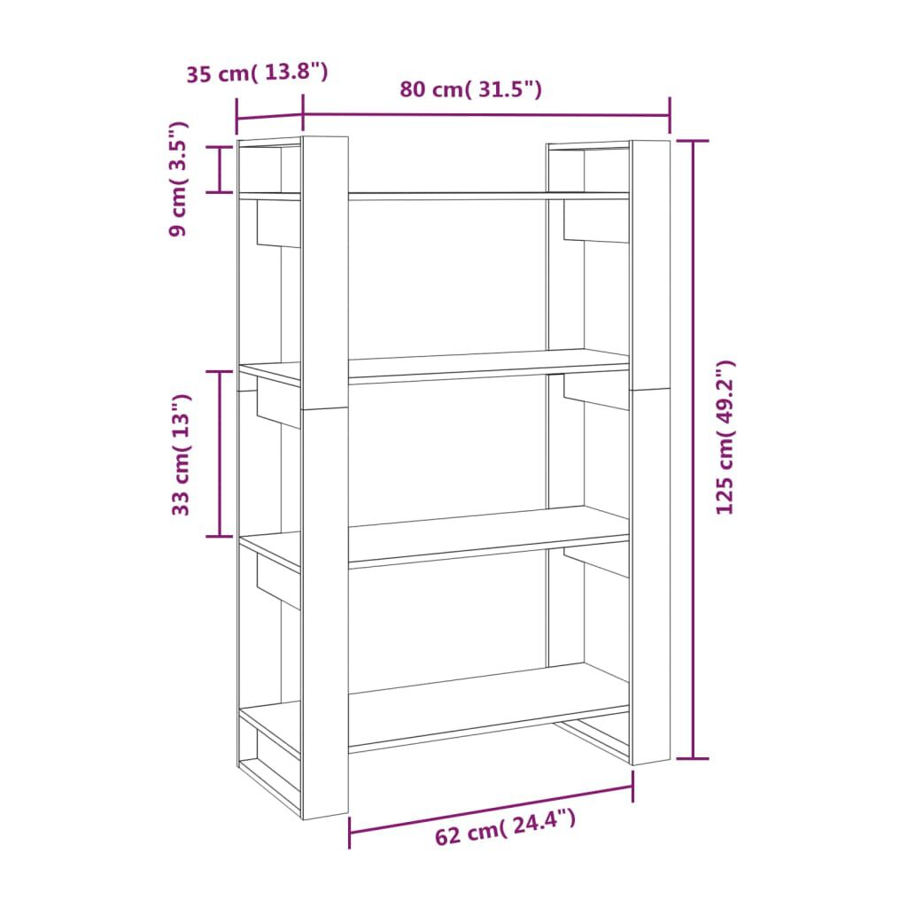 vidaXL Βιβλιοθήκη/Διαχωριστικό Χώρου Μαύρο 80x35x125 εκ. Μασίφ Πεύκο