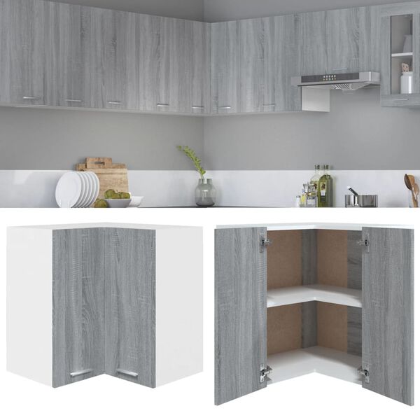 vidaXL Κρεμαστό Γωνιακό Ντουλάπι "Lyon" Γκρι Sonoma 57x57x60 εκ. από Τεχνητό Ξύλο