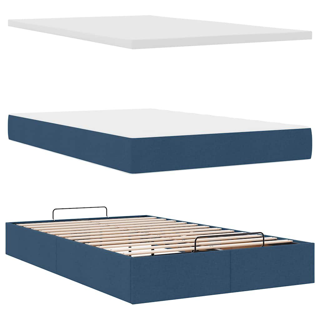 vidaXL Οθωμανικό κρεβάτι με στρώμα μπλε 120x200cm ύφασμα