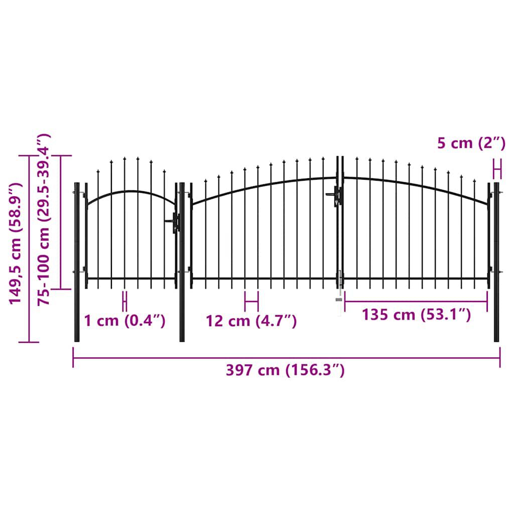 vidaXL Καγκελόπορτα Μαύρη 1,5 x 4 μ. Ατσάλινη