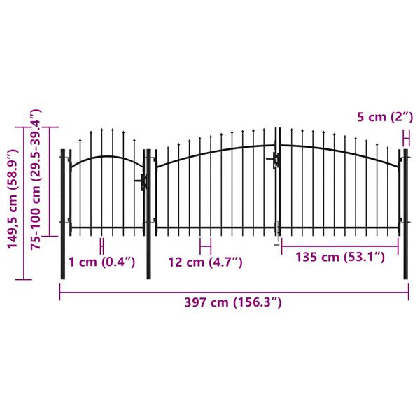 vidaXL Καγκελόπορτα Μαύρη 1,5 x 4 μ. Ατσάλινη
