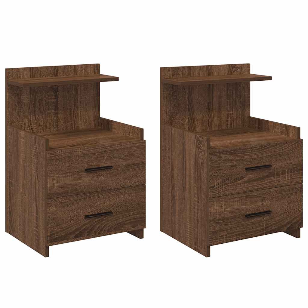 vidaXL Κομοδίνα 2 τεμ. με 2 Συρτάρια, Καφέ Δρυς 40x36,5x62 εκ.