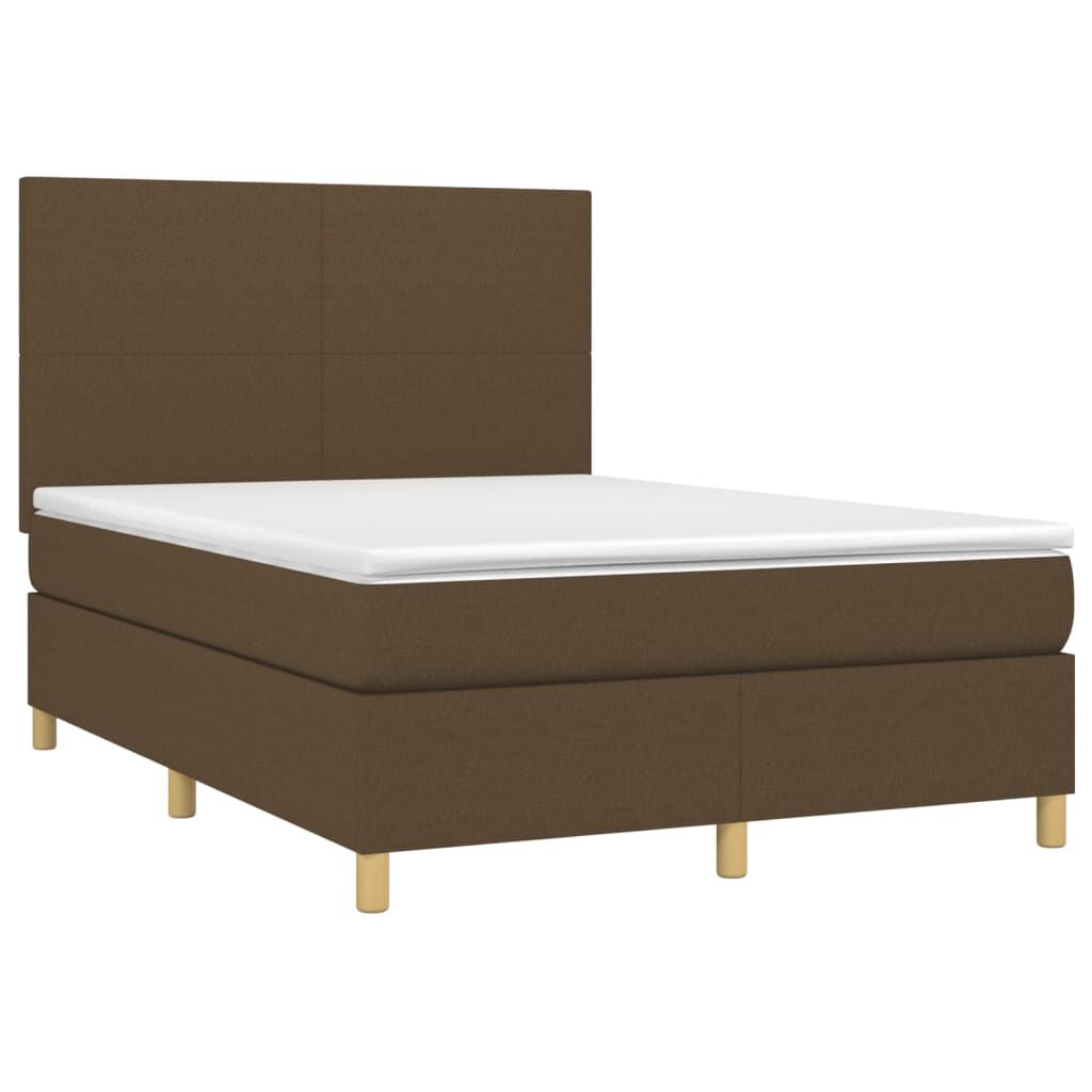 vidaXL Κρεβάτι Boxspring με Στρώμα & LED Σκ.Καφέ 140x200 εκ Υφασμάτινο
