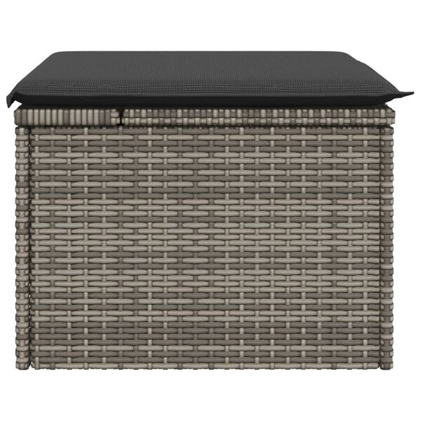 vidaXL Υποπόδιο Κήπου Γκρι 55x55x37 εκ. Συνθετικό Ρατάν με Μαξιλάρι