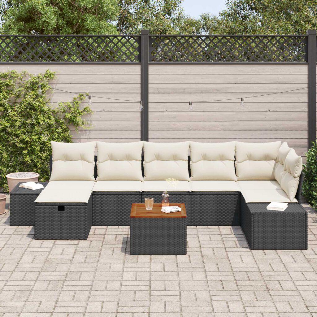 vidaXL Σετ Καναπέ Κήπου με μαξιλάρι 8 pcs Μαύρο Πολυ ράταν