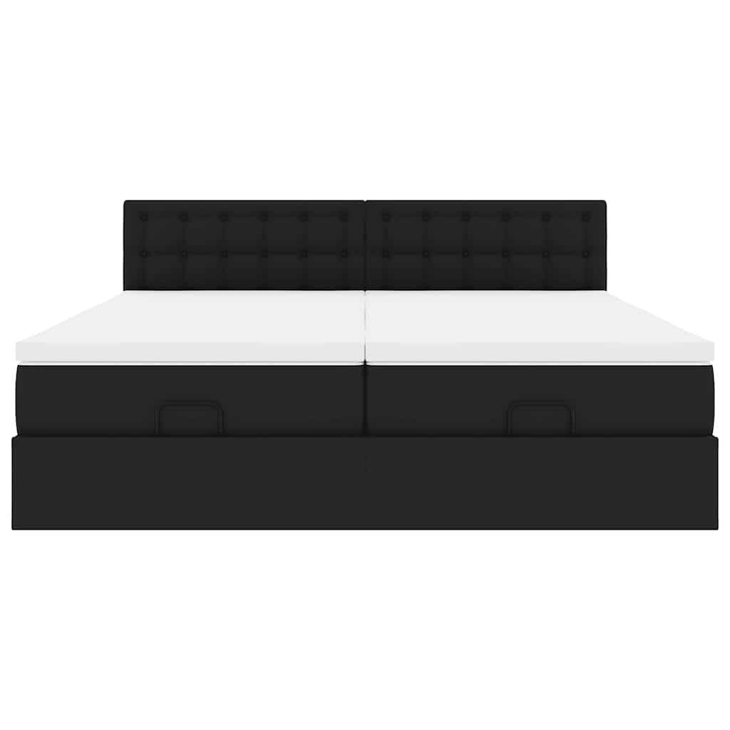 vidaXL Οθωμανικό κρεβάτι με στρώματα & LEDs Μαύρο Faux Leather