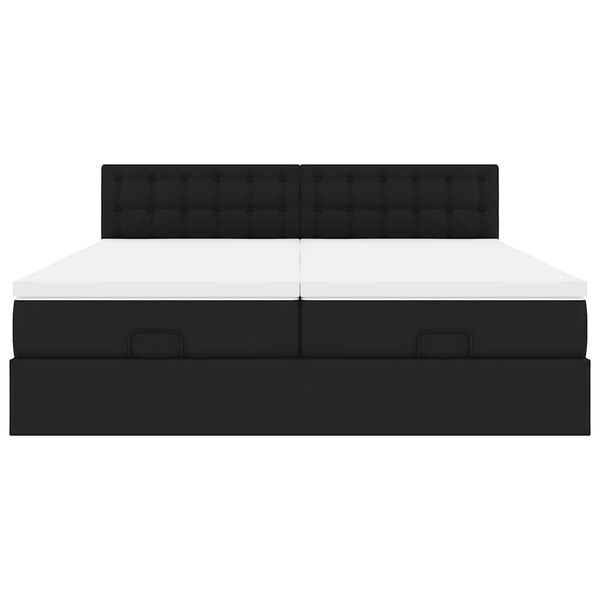 vidaXL Οθωμανικό κρεβάτι με στρώματα & LEDs Μαύρο Faux Leather