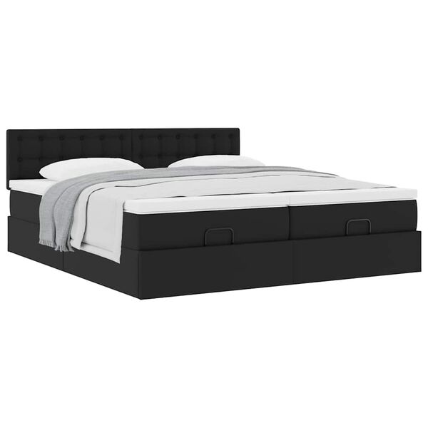 vidaXL Οθωμανικό κρεβάτι με στρώματα Μαύρο 180x200cm Faux Leather
