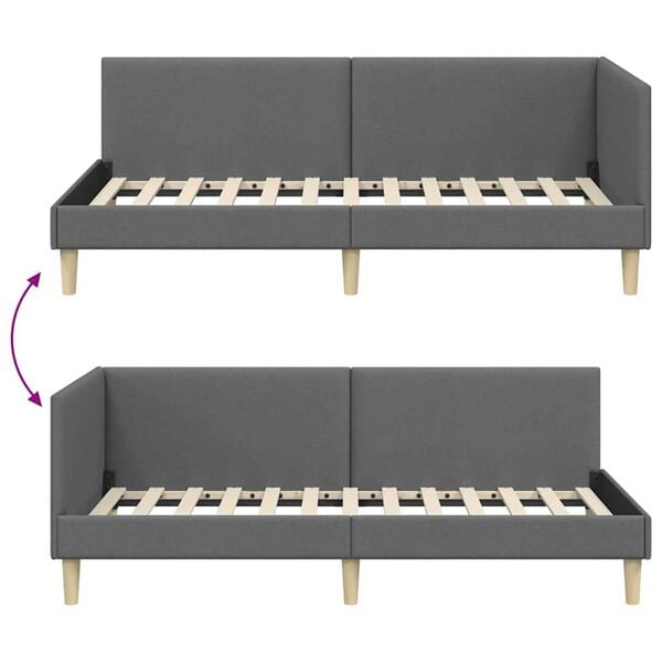 vidaXL Κρεβάτι Γωνίας Σκούρο γκρι 100 x 200 cm Ύφασμα και Έργο ξύλου
