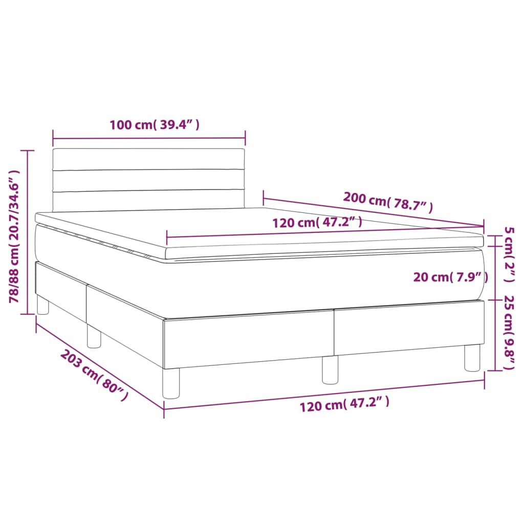 vidaXL Κρεβάτι Boxspring με Στρώμα Μαύρο 120x200 εκ. Υφασμάτινο