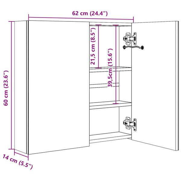 vidaXL Ντουλάπι Μπάνιου με Καθρέφτη & LED Γυαλ. Γκρι 62 x 14 x 60 εκ.