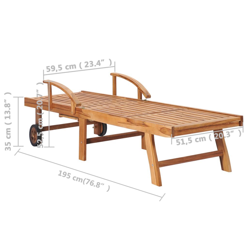 vidaXL Ξαπλώστρα από Μασίφ Ξύλο Teak με Τραπέζι και Μαξιλάρι