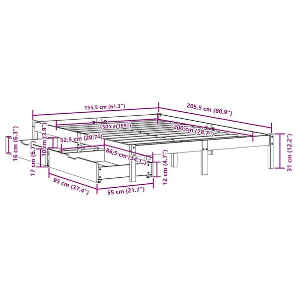 vidaXL Σκελετός Κρεβ. Χωρίς Στρώμα Λευκό 150x200 εκ Μασίφ Πεύκο