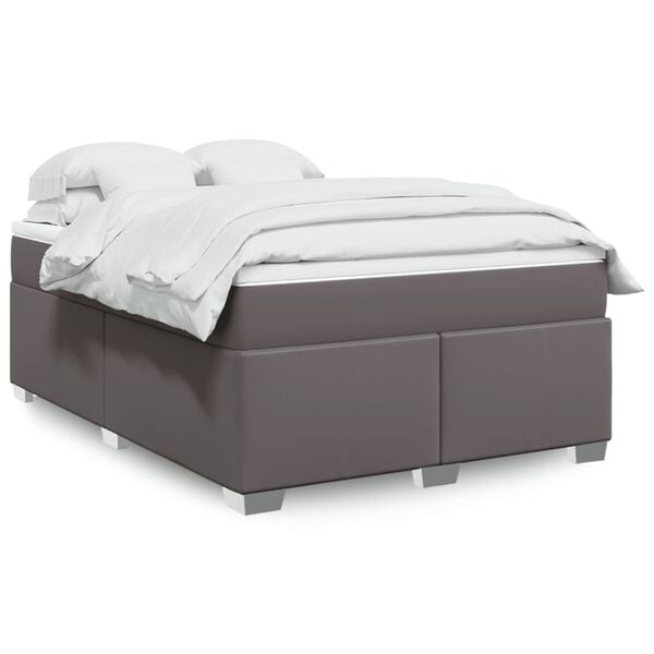 vidaXL Κρεβάτι Boxspring με Στρώμα Γκρι 160x200εκ. από Συνθετικό Δέρμα