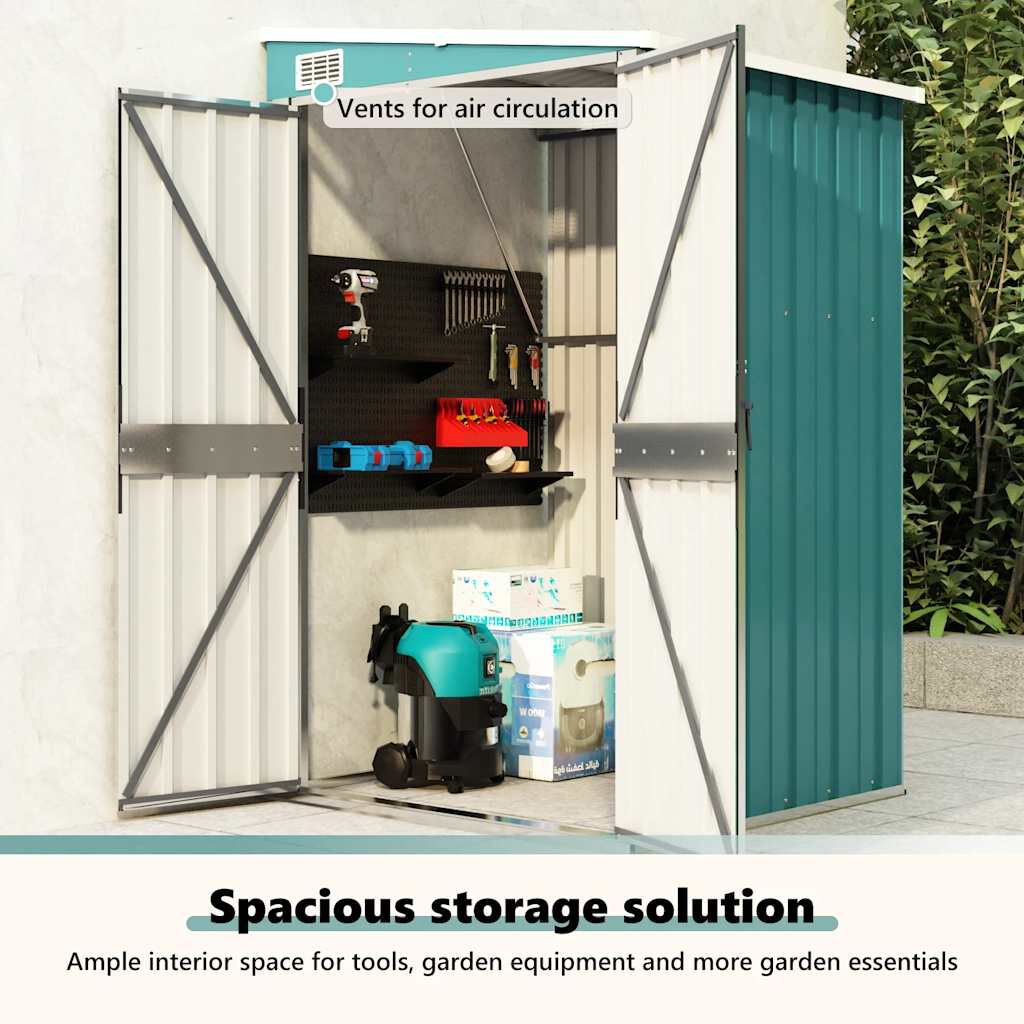 vidaXL Αποθήκη Κήπου Επιτοίχια Πράσινη 118x100x178 εκ από Γαλβ. Ατσάλι