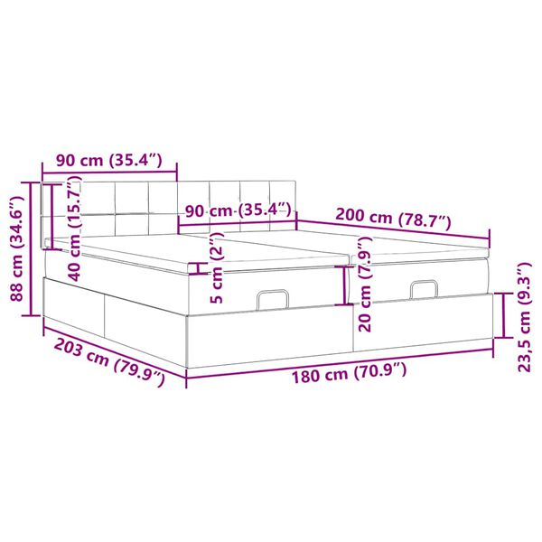 vidaXL Οθωμανικό κρεβάτι με στρώματα & LEDs Σκούρο μπλε Βελούδο