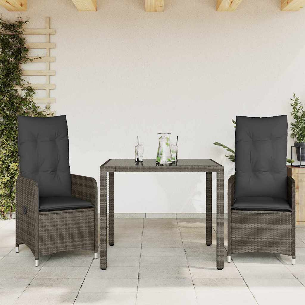 vidaXL Σετ Επίπλων Bistro Κήπου 3 τεμ Γκρι Συνθετ. Ρατάν με Μαξιλάρια