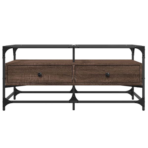 vidaXL Τραπεζάκι Σαλονιού Καφέ Δρυς 98,5x50x45 εκ. με Γυάλινες Πόρτες