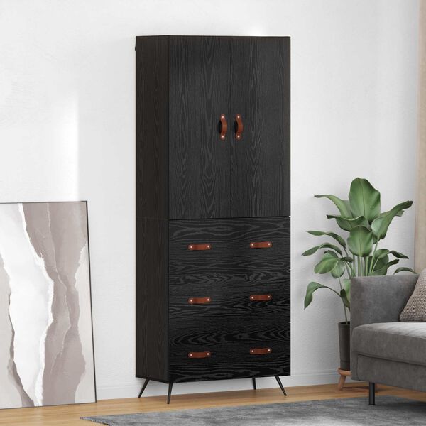 vidaXL Highboard &Mu;&alpha;ύ&rho;&eta; &Omicron;&xi;&upsilon;ά 69,5 x 34 x 180 &epsilon;&kappa;. &Epsilon;&pi;&epsilon;&xi;&epsilon;&rho;&gamma;&alpha;&sigma;&mu;έ&nu;&omicron; &xi;ύ&lambda;&omicron;