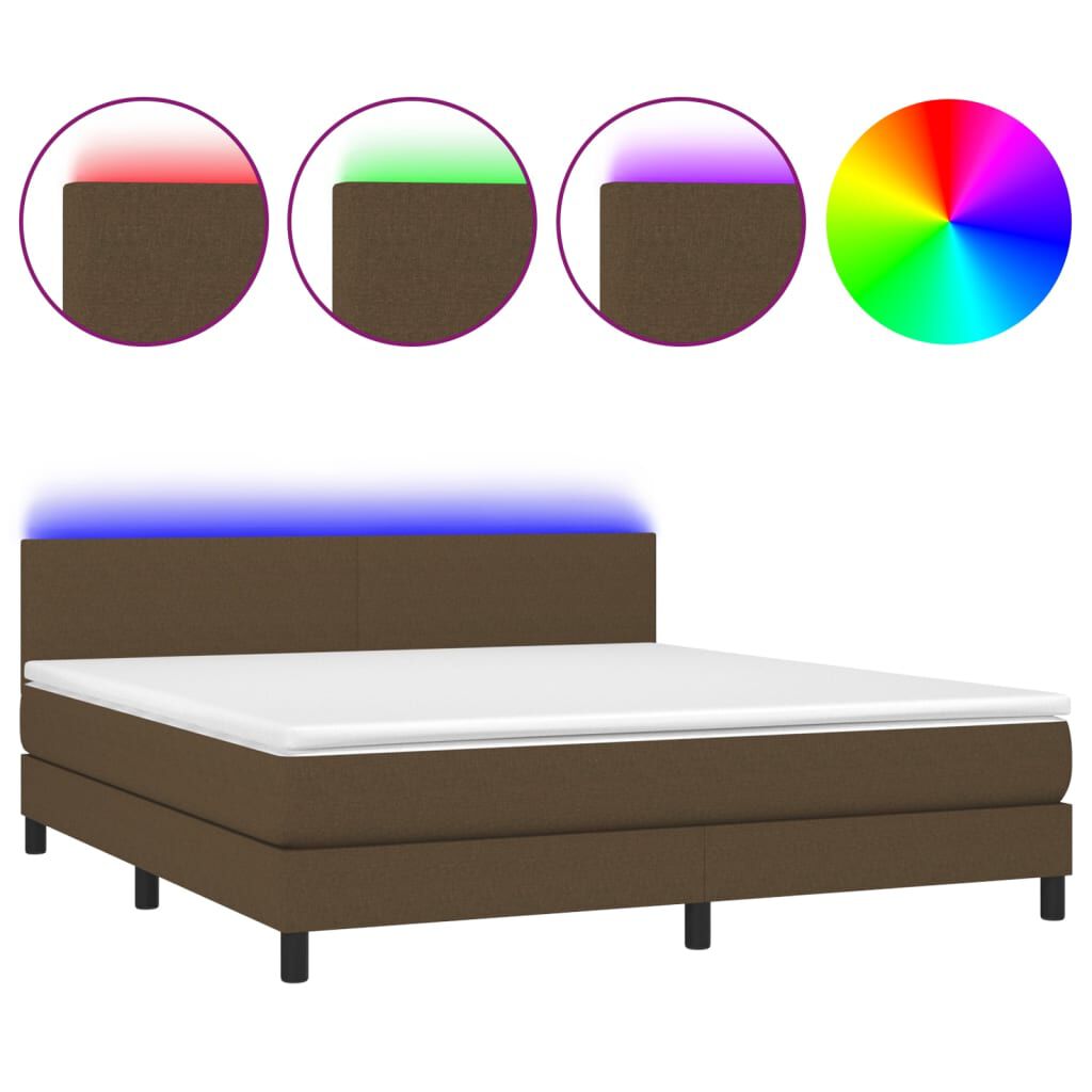 vidaXL Κρεβάτι Boxspring με Στρώμα & LED Σκ.Καφέ 180x200εκ. Υφασμάτινο