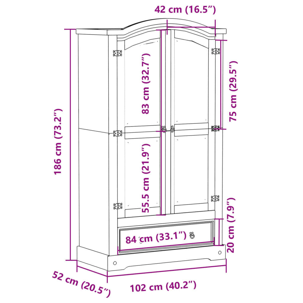 vidaXL Ντουλάπα Corona 102x52x186 εκ. από Μασίφ Ξύλο Πεύκου