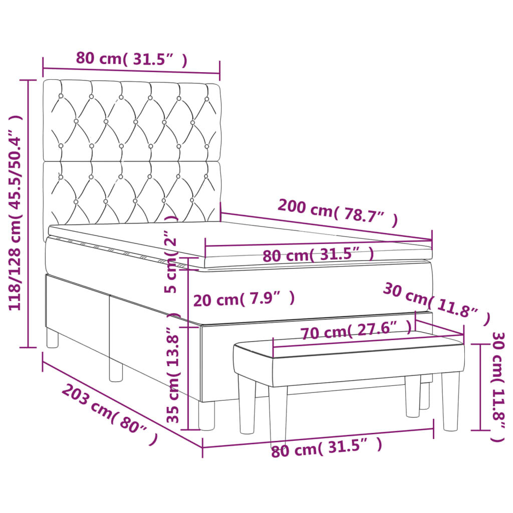 vidaXL Κρεβάτι Boxspring με Στρώμα Σκούρο Γκρι 80x200 εκ. Υφασμάτινο