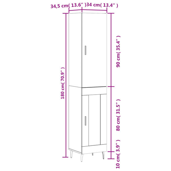 vidaXL Ντουλάπι Γκρι Σκυροδέματος 34,5x34x180 εκ. Επεξεργασμένο Ξύλο