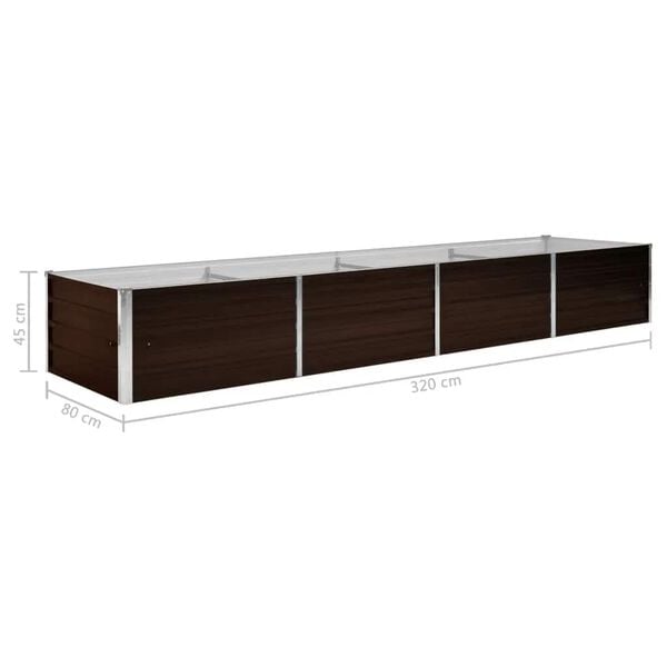 vidaXL Ζαρντινιέρα Υπερυψωμένη Καφέ 320x80x45 εκ. Γαλβανισμ. Χάλυβας