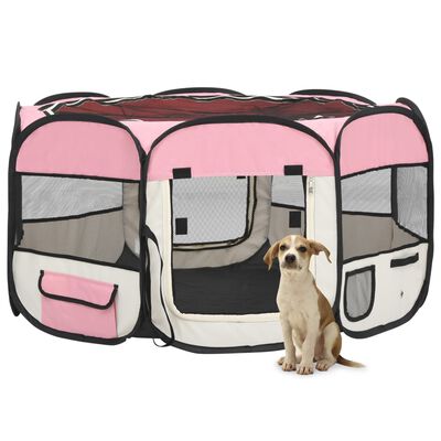 vidaXL Πάρκο Σκύλου Πτυσσόμενο Ροζ 125x125x61 εκ. με Σάκο Μεταφοράς
