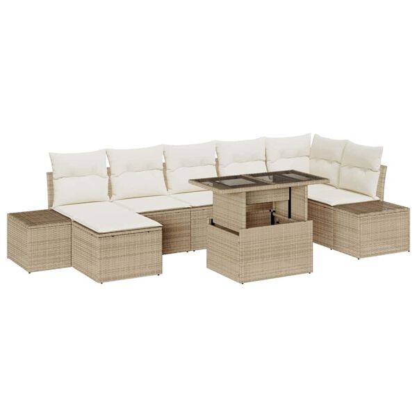 vidaXL Σετ Καναπέ Κήπου με αποθήκευση 8 pcs Μπεζ Πολυ ράταν