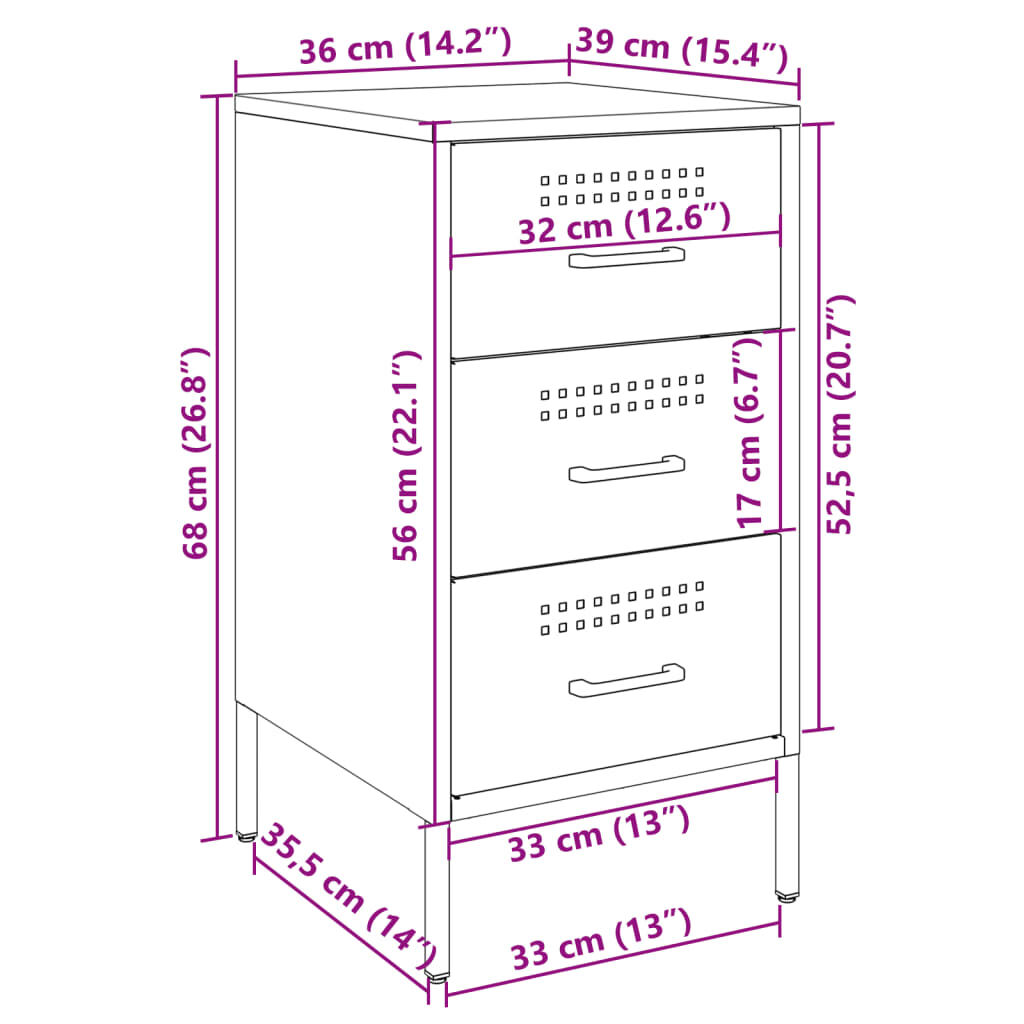 vidaXL Κομοδίνο Ροζ 36x39x68 εκ. από Χάλυβα