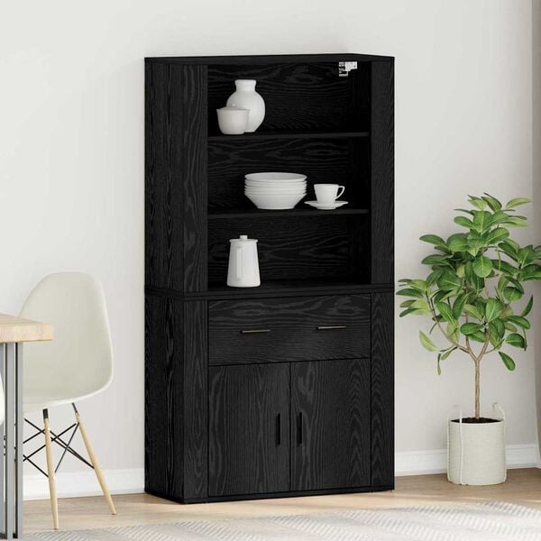 vidaXL Highboard &Mu;&alpha;ύ&rho;&eta; &Omicron;&xi;&upsilon;ά 80 x 33 x 150 &epsilon;&kappa; &Epsilon;&pi;&epsilon;&xi;&epsilon;&rho;&gamma;&alpha;&sigma;&mu;έ&nu;&omicron; &xi;ύ&lambda;&omicron;
