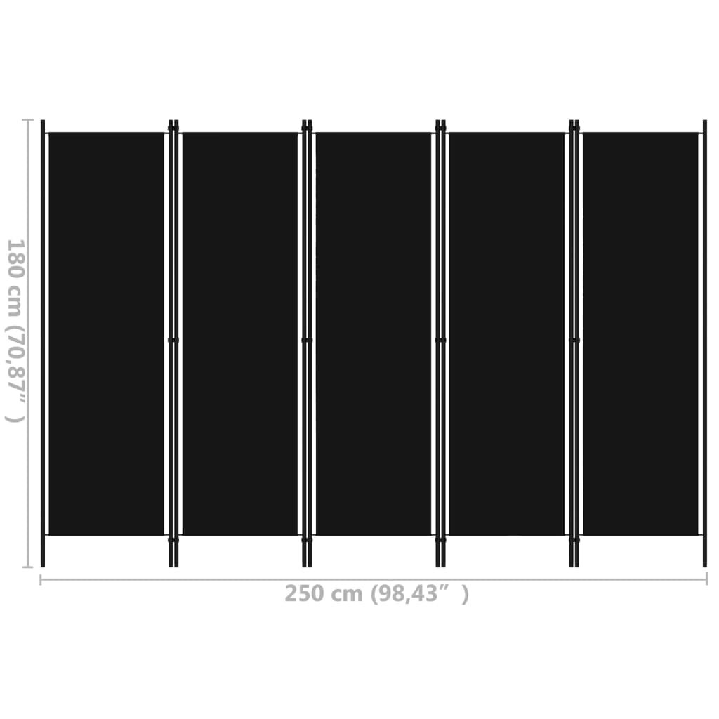 vidaXL Διαχωριστικό Δωματίου με 5 Πάνελ Μαύρο 250 x 180 εκ.