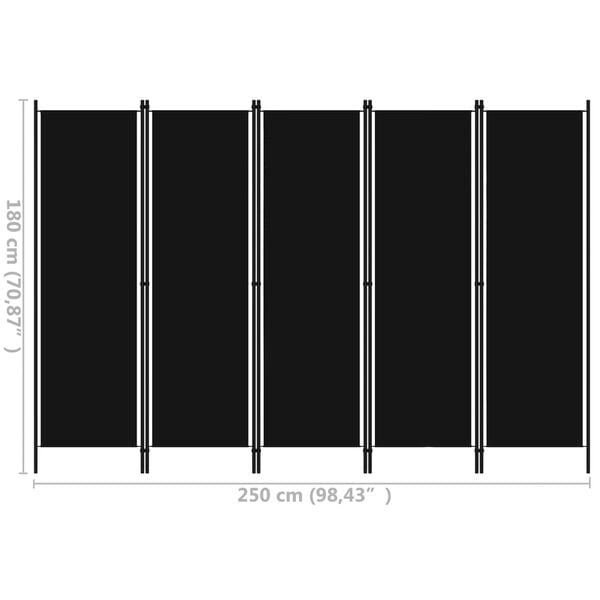 vidaXL Διαχωριστικό Δωματίου με 5 Πάνελ Μαύρο 250 x 180 εκ.