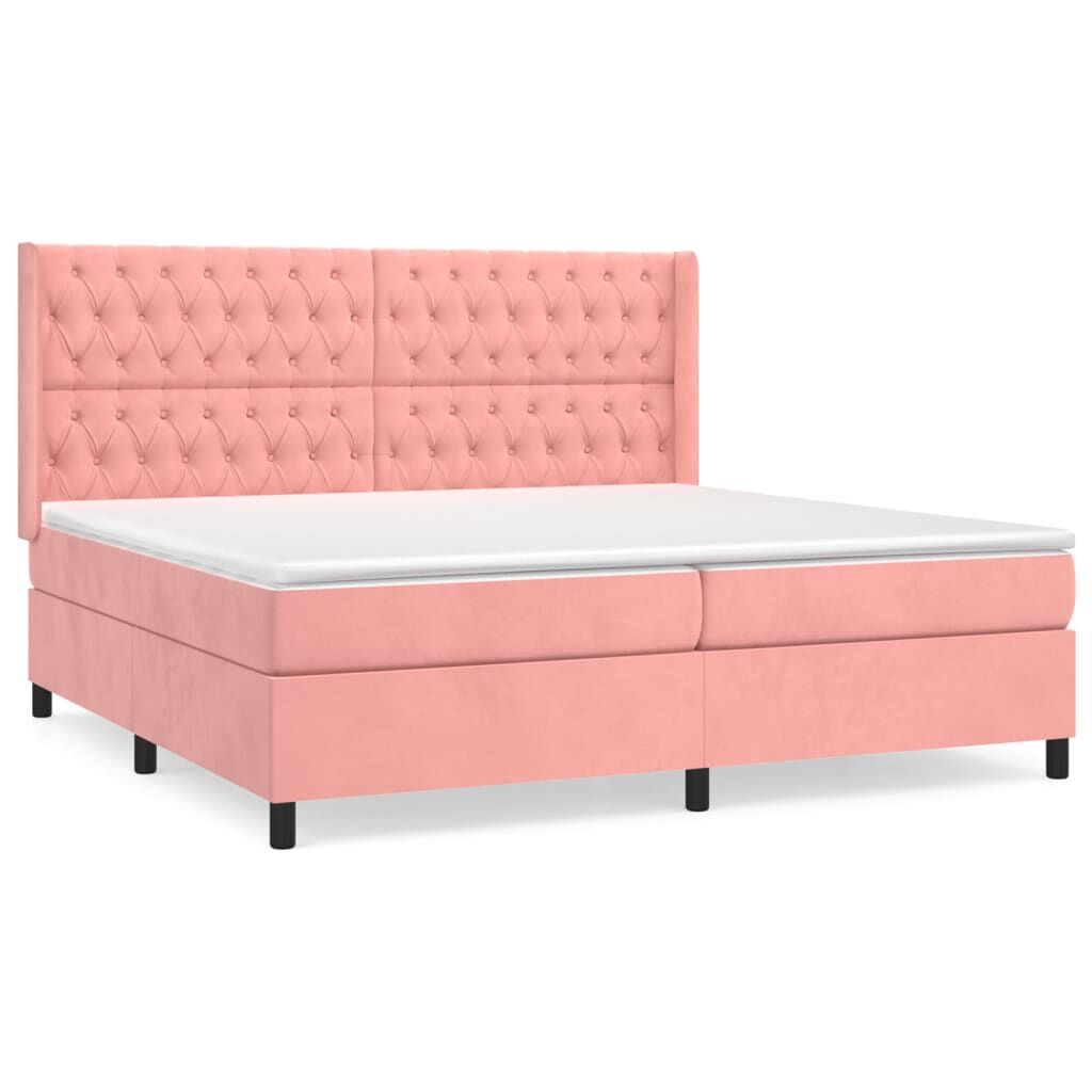 vidaXL Κρεβάτι Boxspring με Στρώμα Ροζ 200x200 εκ. Βελούδινο